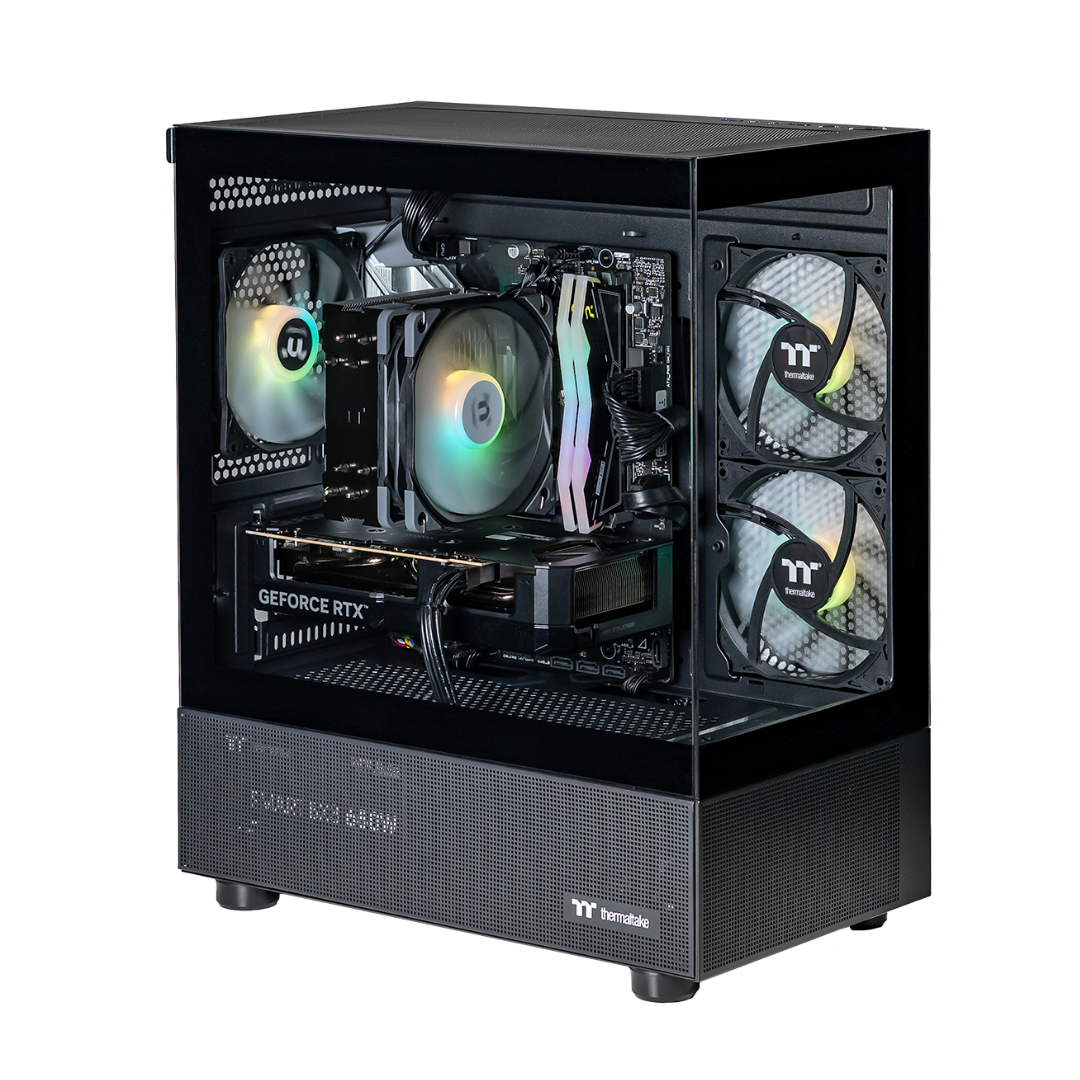 01f5185bcee243ab81c7f146f00bf05b.png Thermaltake Horizon Elite Gaming Desktop PC (Intel 14400F / RTX 5060 / 32GB RAM) - Black Edition - Image 1