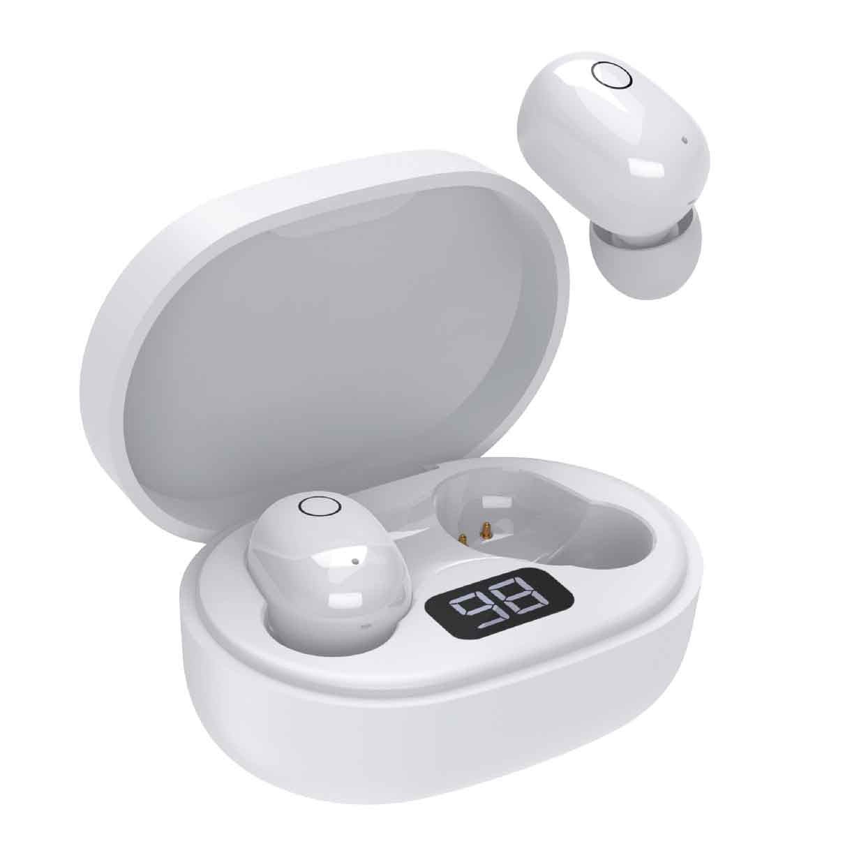 0b0e894cdc1b413c8dcb99381a39754a.jpg Laser Mini TWS Earearearbuds with ENC and LED Display (White) - Image 1
