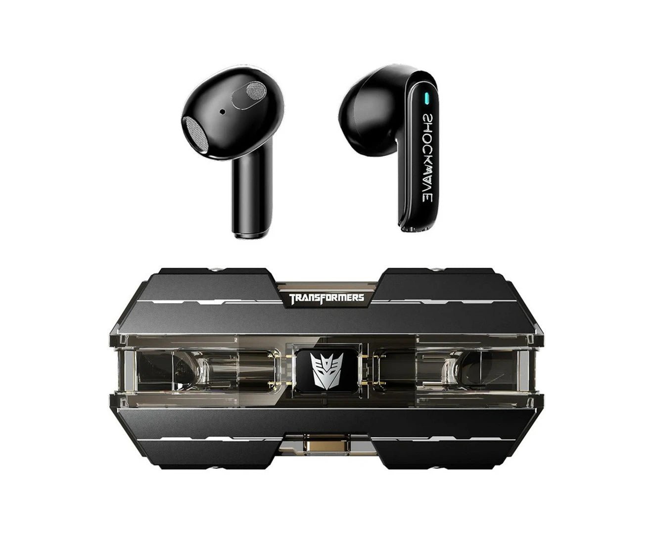 19d3aeb99f2b4c6380bb64813648791b.jpg Transformers TF-T01 True Wireless Bluetooth Earearearbuds (Shock Wave Black) - Image 1
