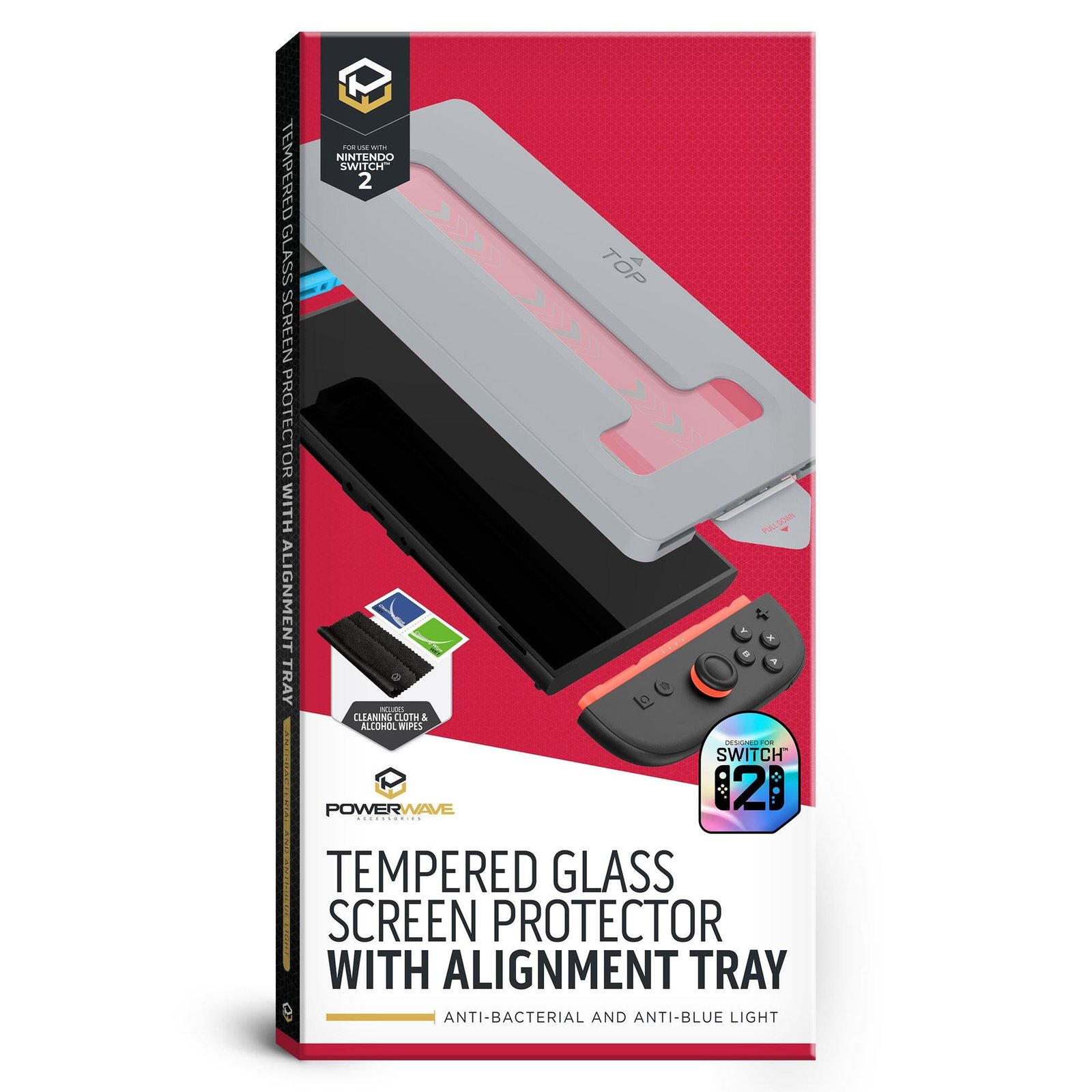808542-Product-0-I-638804600402638882.jpg Powerwave Tempered Glass Screen Protector with Alignment Tray Anti-Bacterial & Anti-Blue Light Filter for Nintendo Switch 2 - Image 1