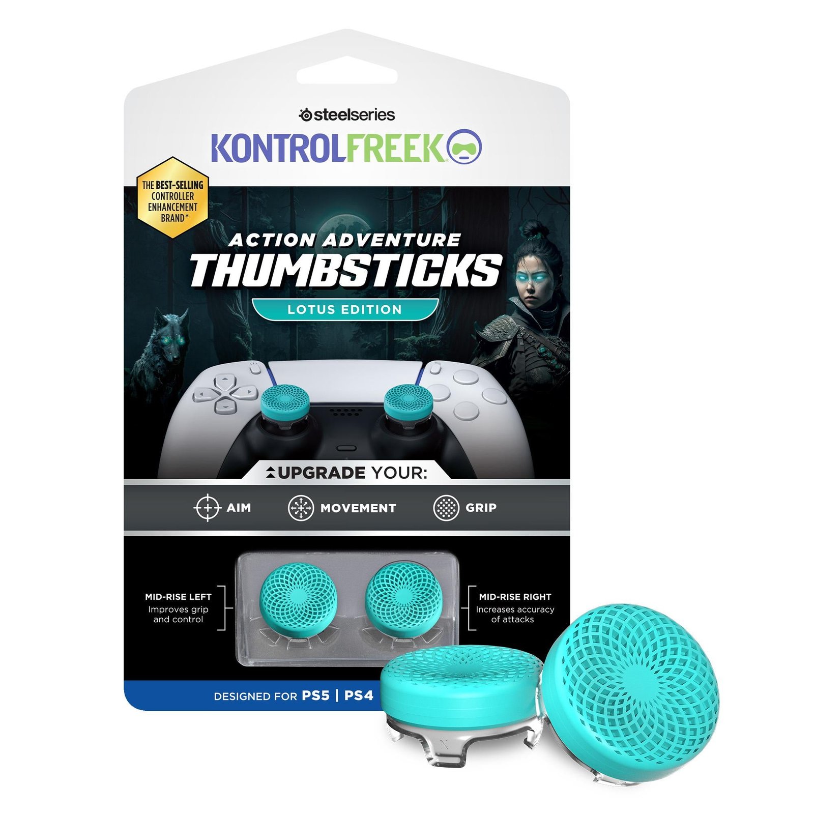 814239-Product-0-I-639062855403043332.jpg KontrolFreak Action Lotus (Teal Blue/Clear) Kit for PlayStation - Image 1