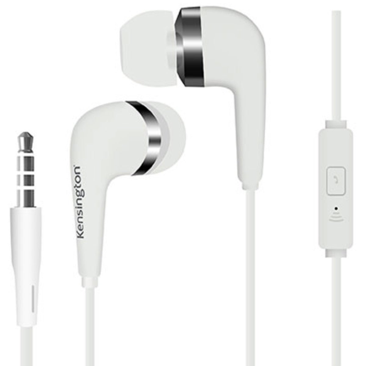 da6a210462d749029f405b3aa2f6c492.jpg Kensington Stereo Earphones with Microphone and Case 3.5mm White - Image 1