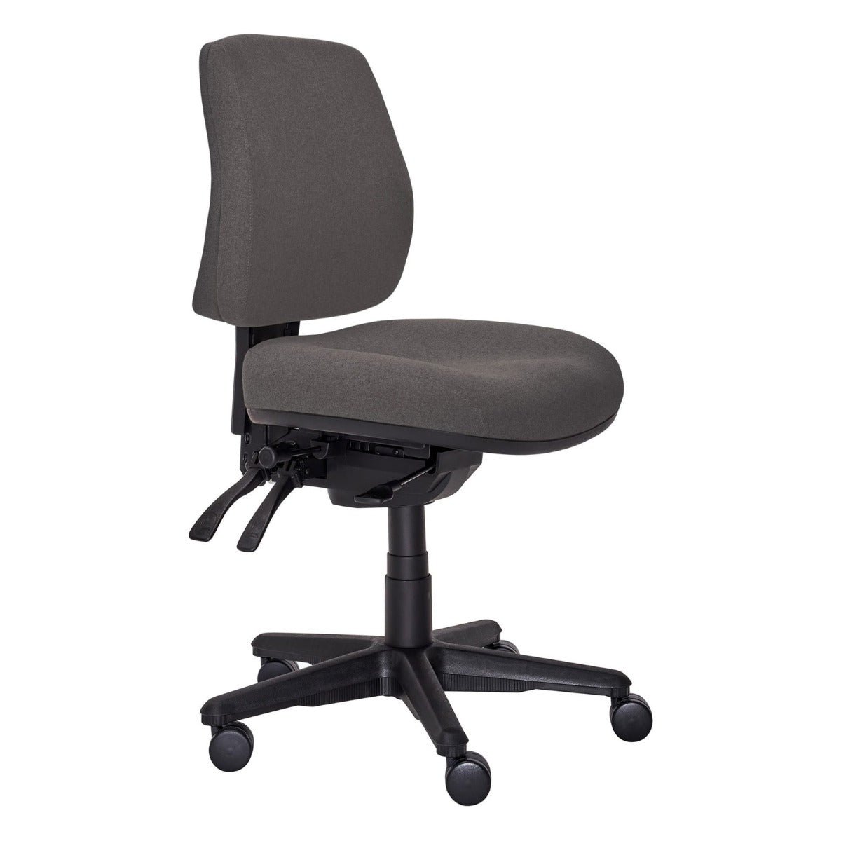 f4a3dc75a46741bcbeeeba25f8014ff7.jpg Buro Roma 3 Lever Mid Back With Seat Slide Without Arms Safetex Charcoal - Image 1