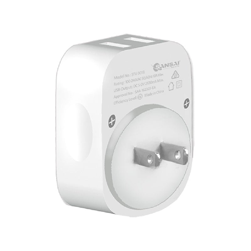 41df1c20a0f94ed2a52bb0cee7685a92.jpg Sansai Travel Adaptor with 2 x USB Ports - AU/Japan Region - Image 1