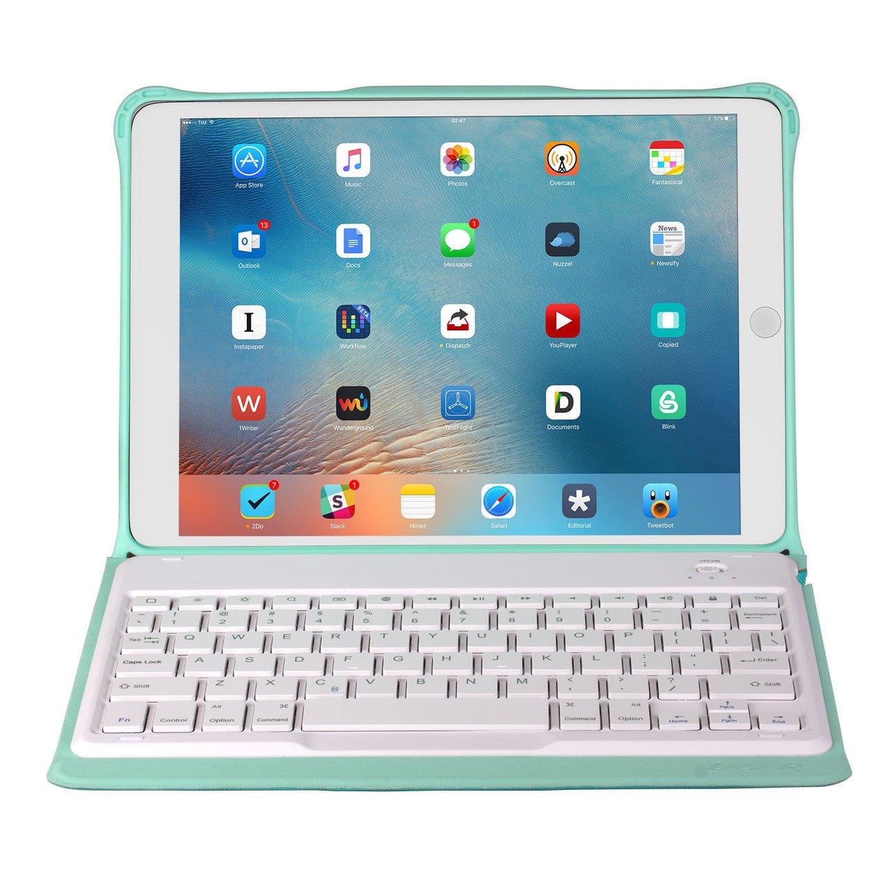 4e5519623f6e45b3be5fb39ea47f9e56.jpg Laser Wireless Keyboard Case for iPad 10.2" (Green) - Image 1