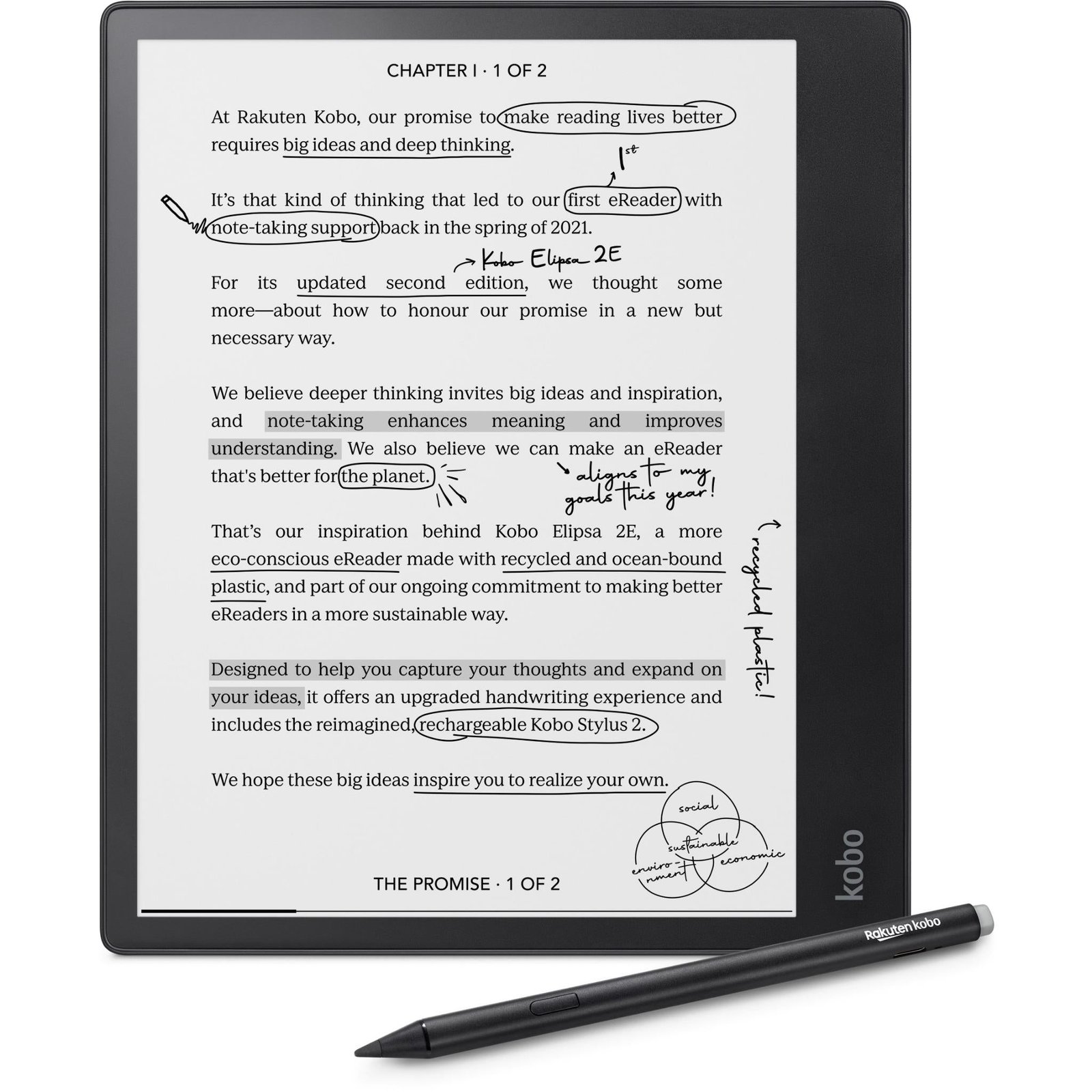 639667-Product-0-I-638254017605264223_d3765408-962b-48b9-b938-fe6cfc2c3b71.jpg Kobo Elipsa 2E eReader (Black) - Image 1