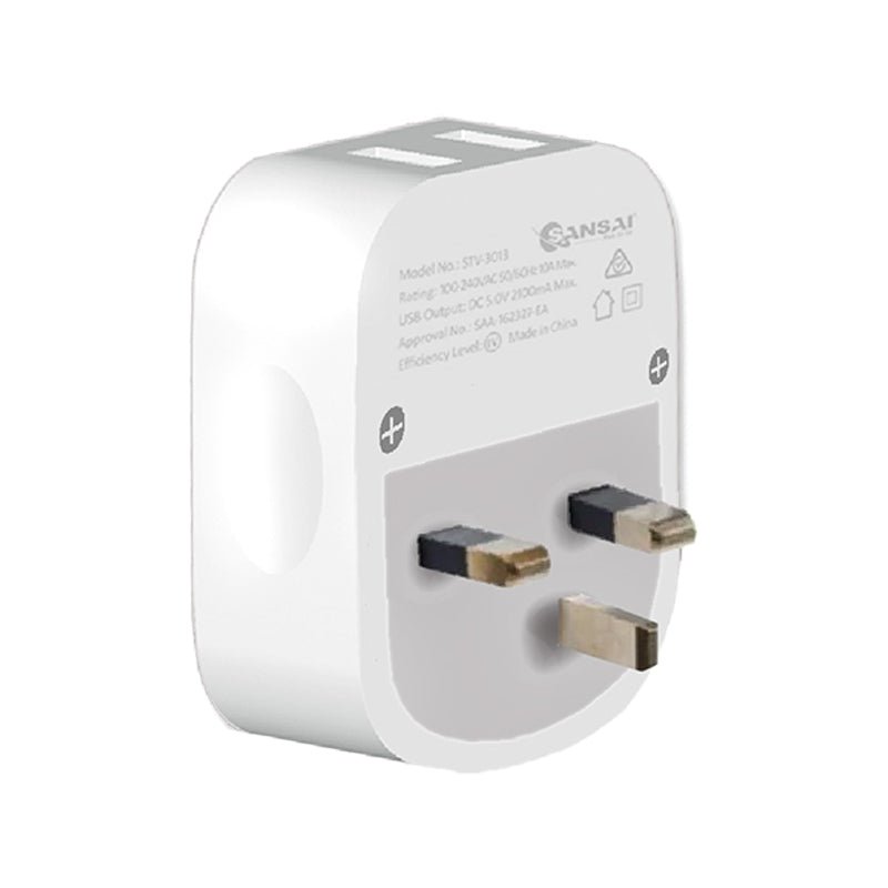64757ea79e5a415785ac28729bce2a25.jpg Sansai Travel Adaptor with 2 x USB Ports - AU/UK Region - Image 1