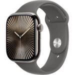 Apple Watch Series 10 46mm Natural Titanium Case GPS + Cellular Sport Band (S/M)[Stone Grey]