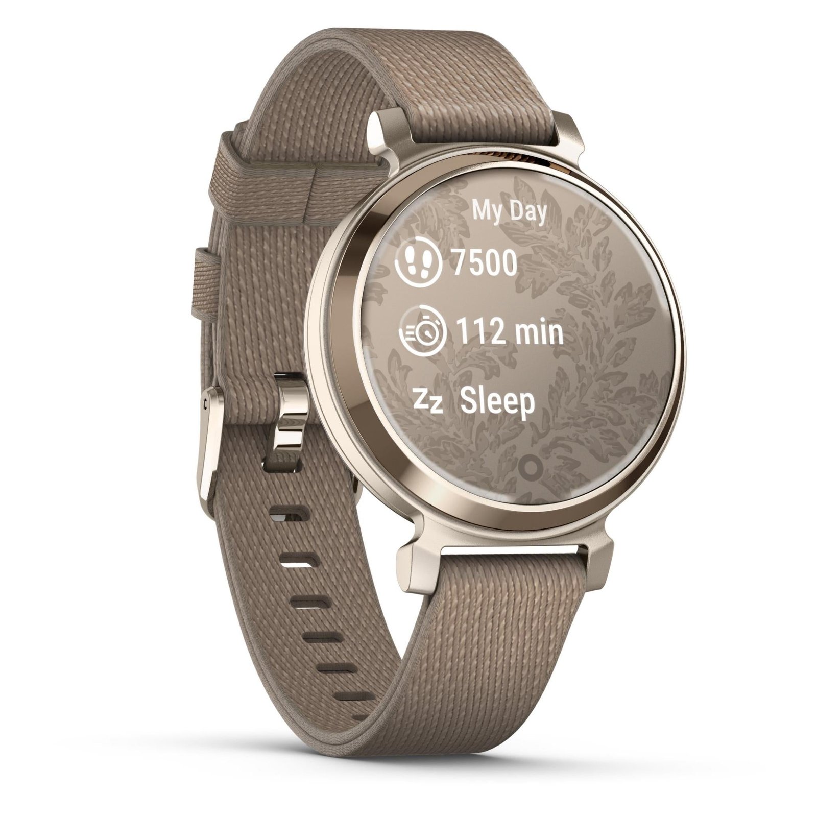 675855-Product-0-I-638404522205986601.jpg Garmin Lily® 2 Classic, Cream Gold with Coffee Fabric Band - Image 1