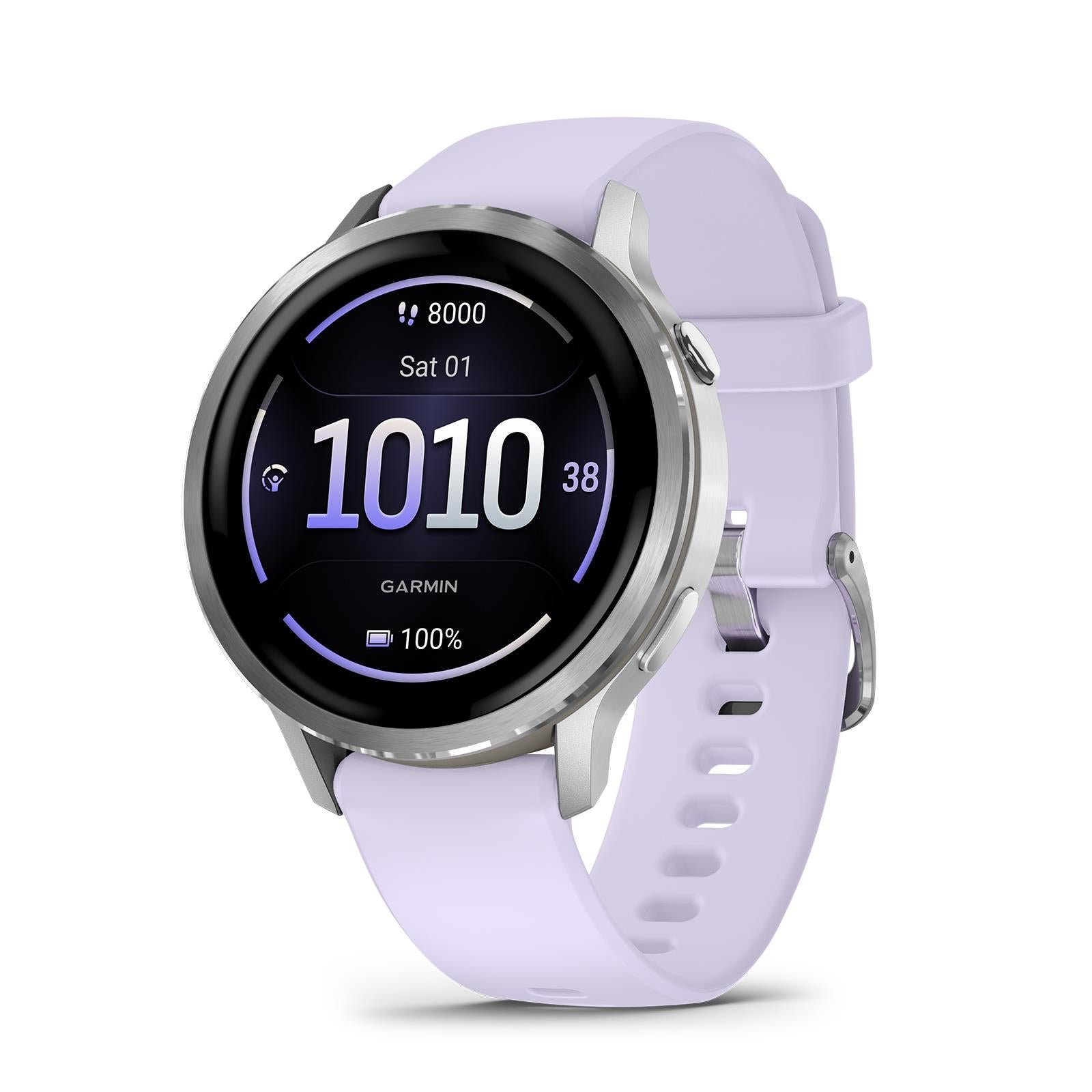 842348-Product-0-I-638938660208016348.jpg Garmin Venu 4 Smartwatch 41mm (Silver/Periwinkle Silicone Band) - Image 1