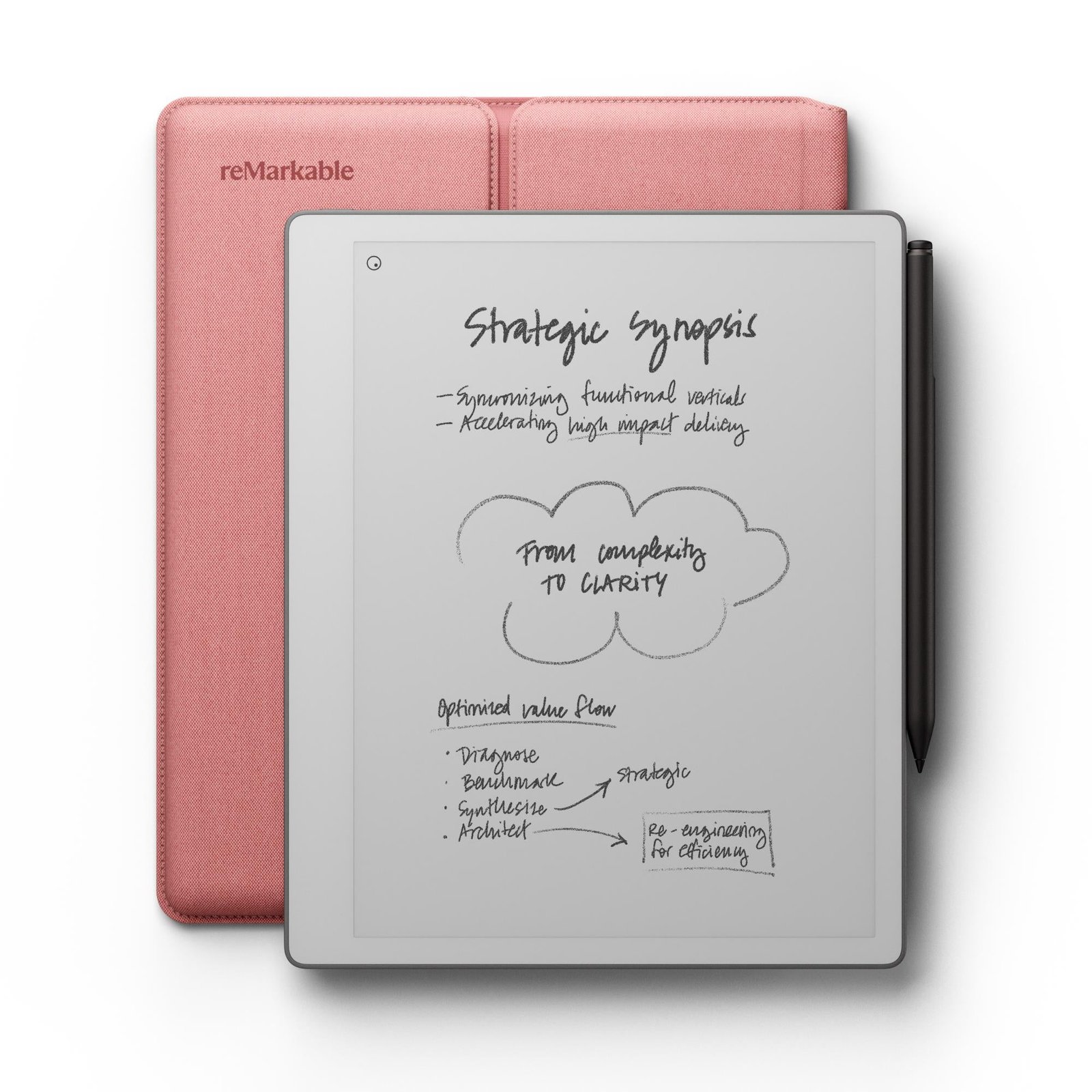 893182-Product-0-I-639131229610753515.jpg reMarkable Paper Pure with Marker Plus and Sleeve Folio Polymerweave (Desert Pink) - Image 1