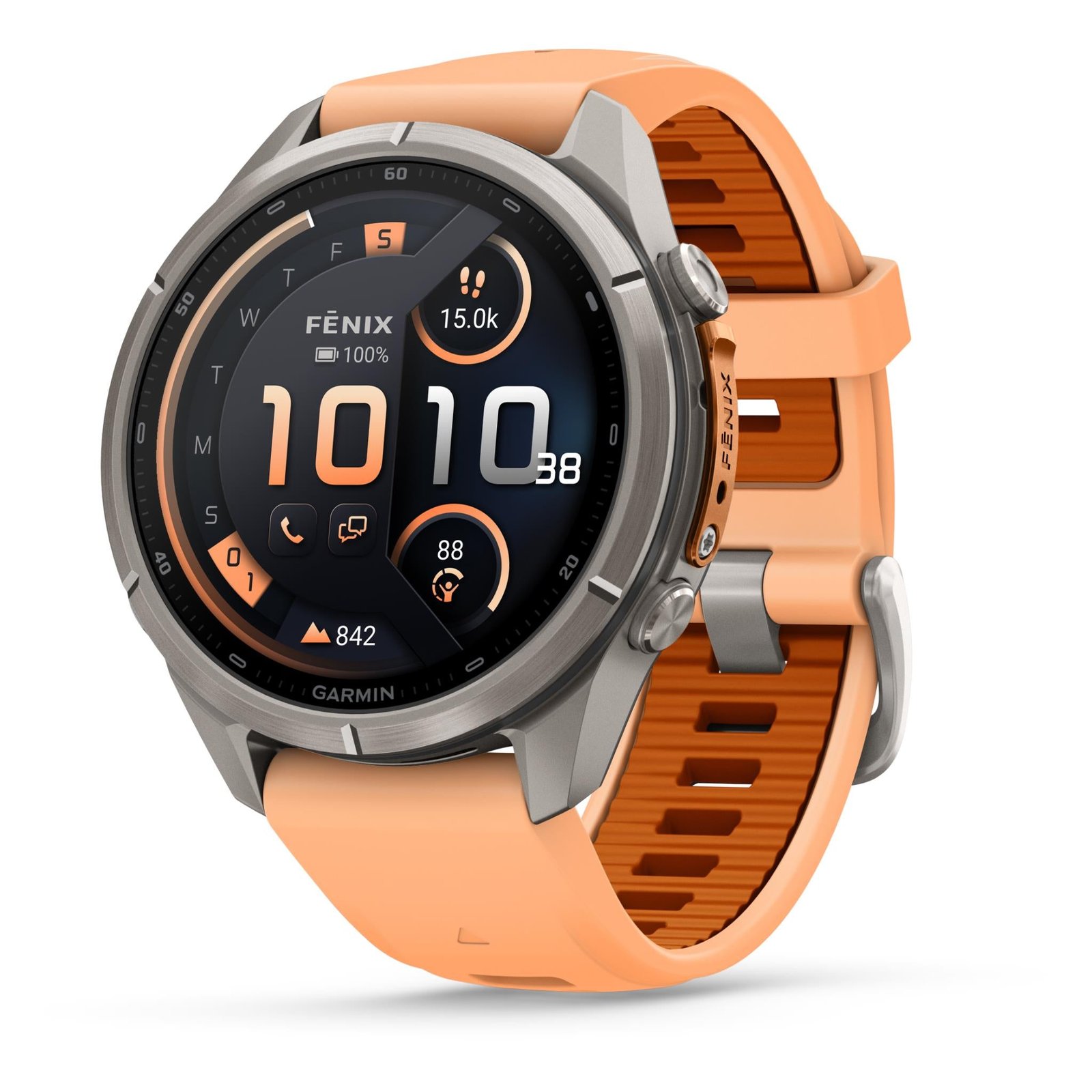 911645-Product-0-I-639234060605322215.jpg Garmin fenix 9 Pro InReach 43mm Titanium with Shell Pink/Autumn Orange Silicone Band - Image 1