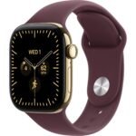 Apple Watch Series 12  42mm Radiant Gold Titanium Case GPS + Cellular Sport Band  (S/M)  [Burgundy]
