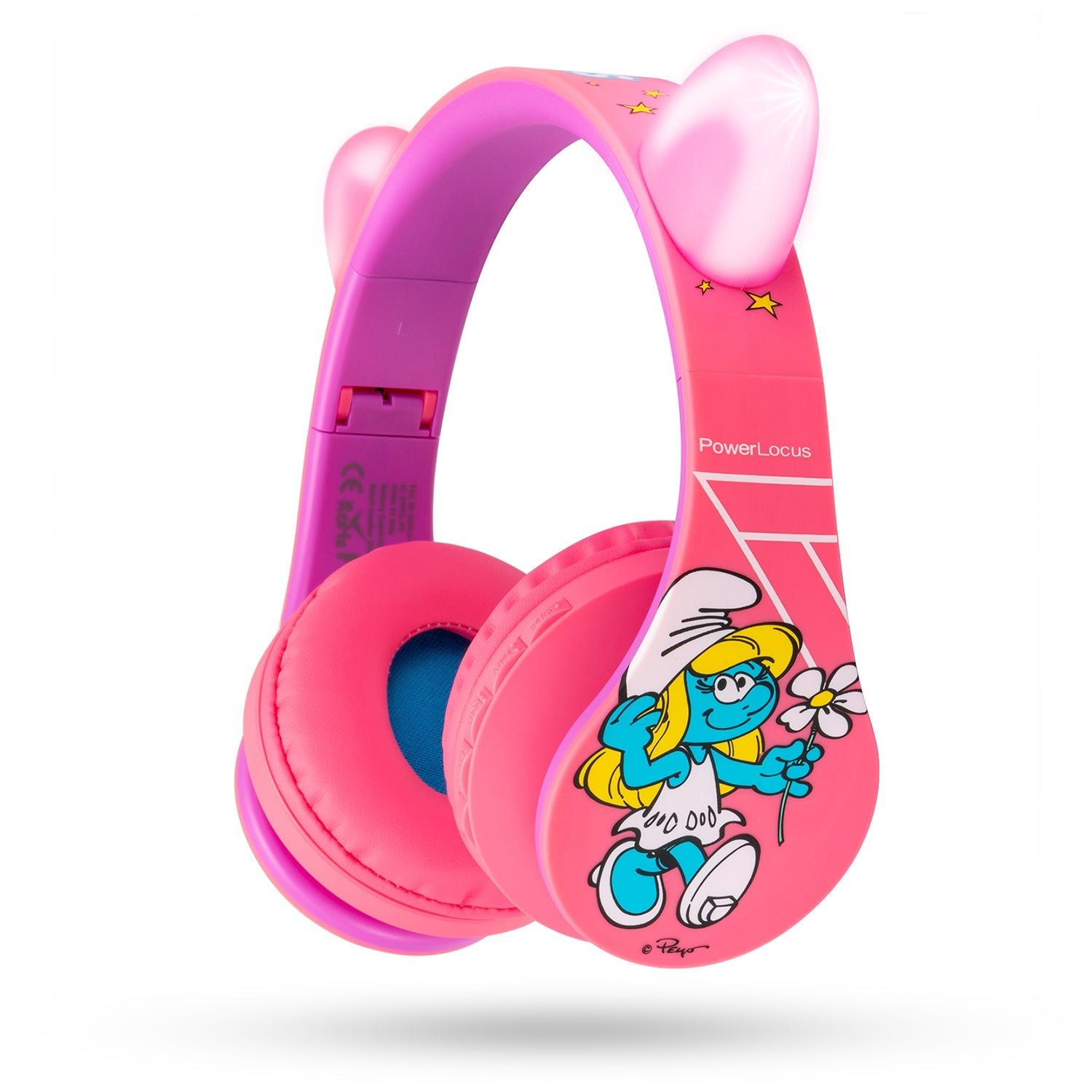 b6de5115fc024577bdee1497317672c7.jpg PowerLocus P1 Kids Bluetooth Headphone Smurfs Edition Cat Ears (Pink) - Image 1